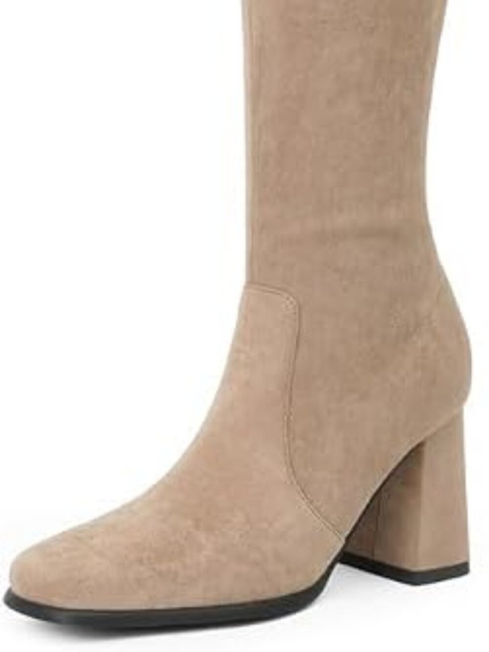 Women's Khakisuede Solid Pull On Chunky Heel Square Toe Knee High Cowgirl Boots